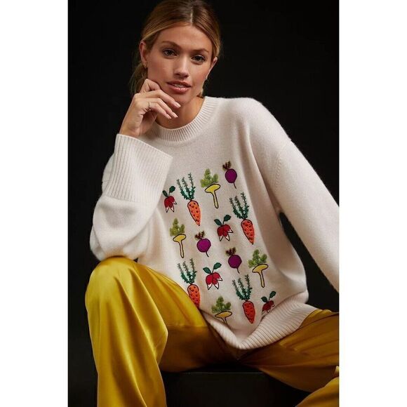 Anthropologie Kerri Rosenthal Cashmere Sweater Maggie Good Roots Pearl MED NEW - Picture 1 of 7